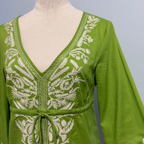 MICHAEL MICHAEL KORS GREEN EMBROIDERED 3/4 SLEEVE BOHO TUNIC TOP SIZE MEDIUM - Picture 2 of 7